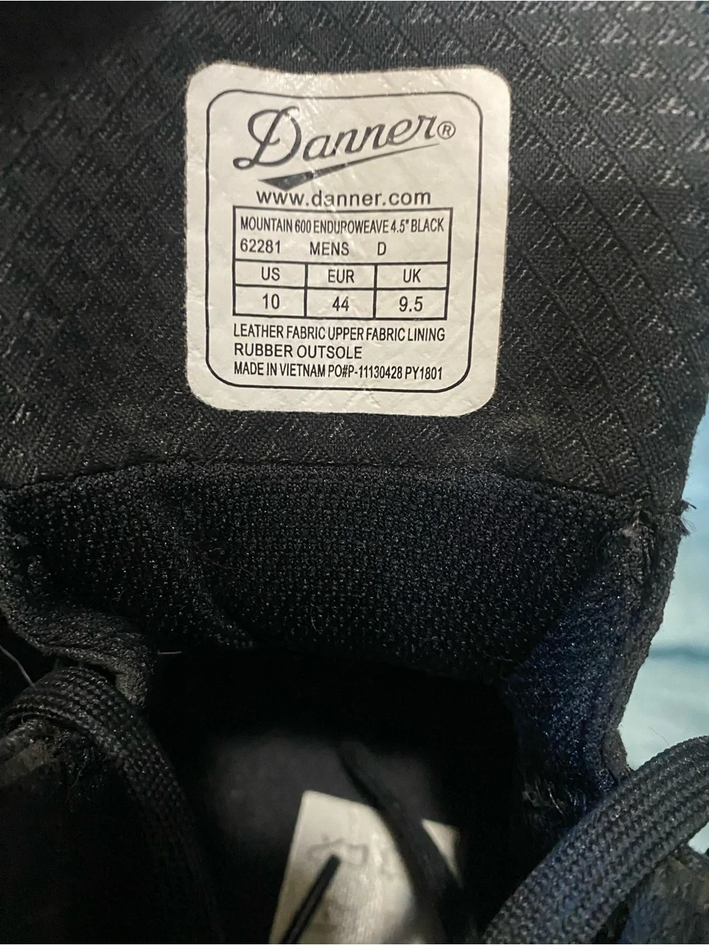 EUC Mens Danner Mountain 600 Enduroweave Black and Dark Gray Hiking Boots Sz 10